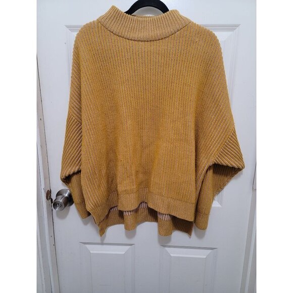 Topshop Mustard Yellow Ribbed Knit Poncho Sweater With Turtleneck Collar - Picture 2 of 11